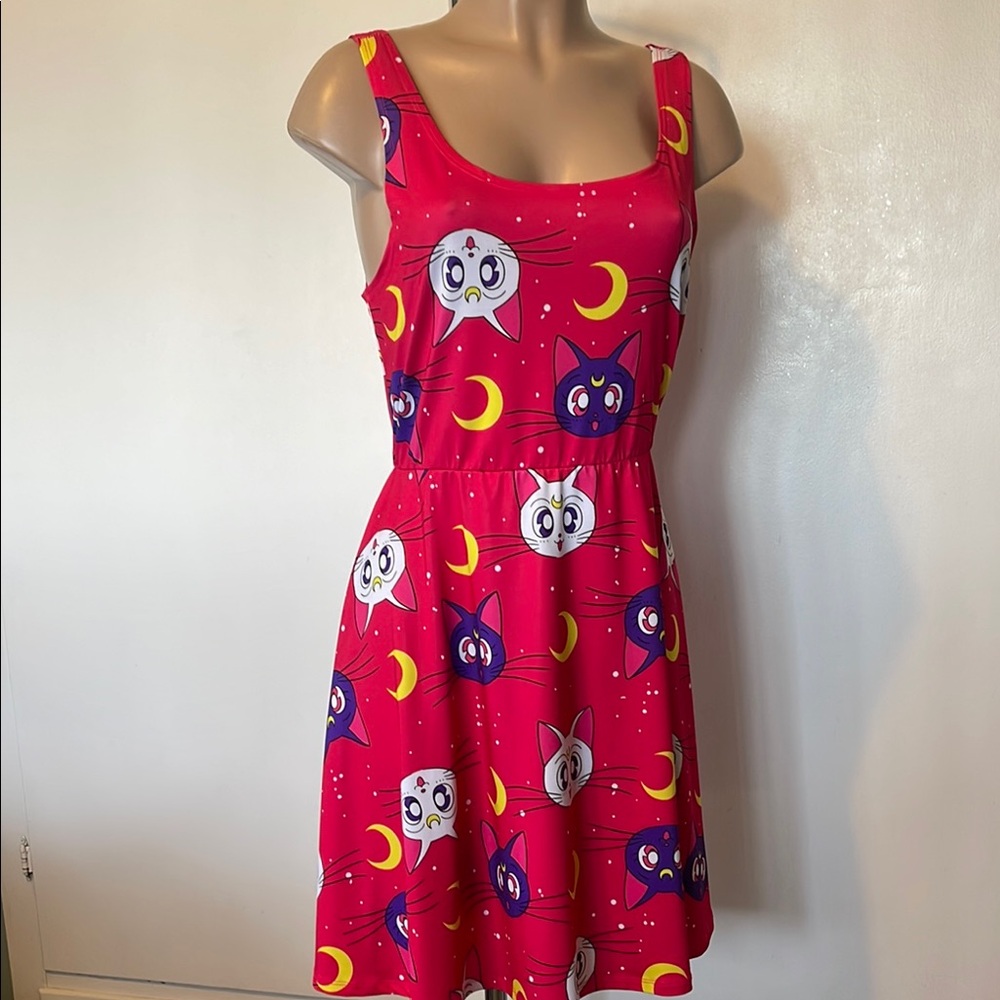SAILOR MOON  size LARGE. ( youth) Girls DRESS with Cat and Moon Print